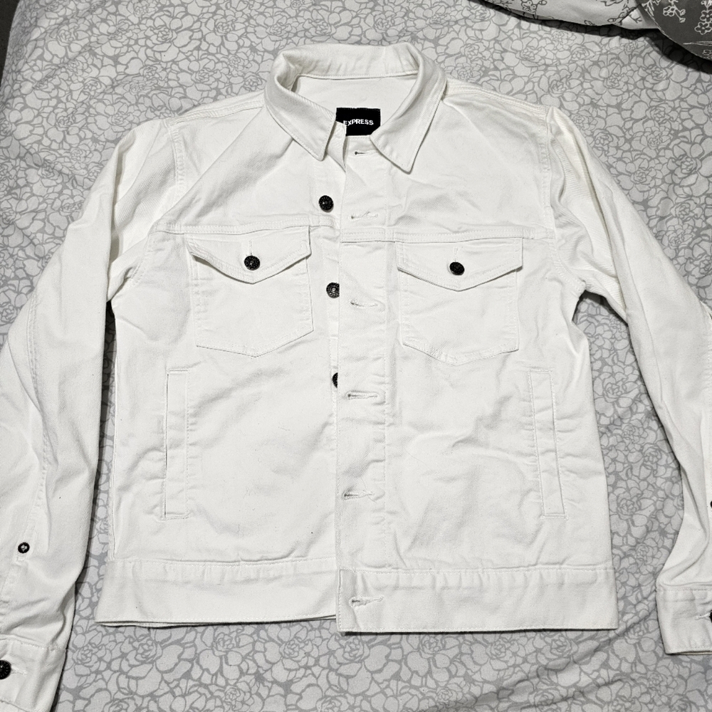 Express Men's White Denim Jean Jacket, Small